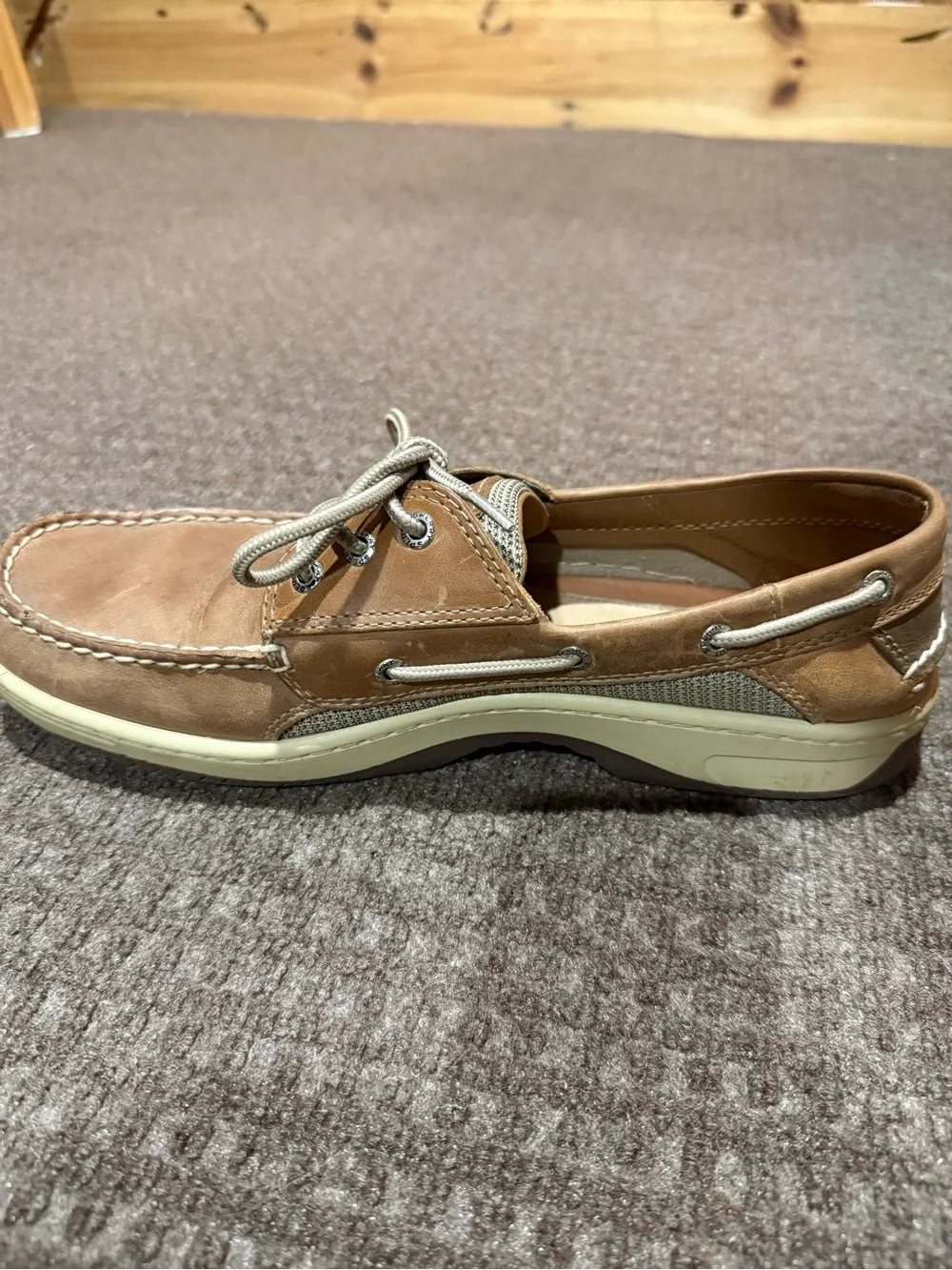 Sperry Chestnut Leather Boat Shoes with Cream Soles